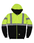 Berne HVF023 Hi-Vis Class 3 Colour Block Full-Zip Hoodie - Hi-Vis Yellow