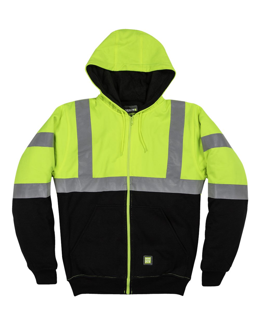 Berne HVF023 Hi-Vis Class 3 Colour Block Full-Zip Hoodie - Hi-Vis Yellow