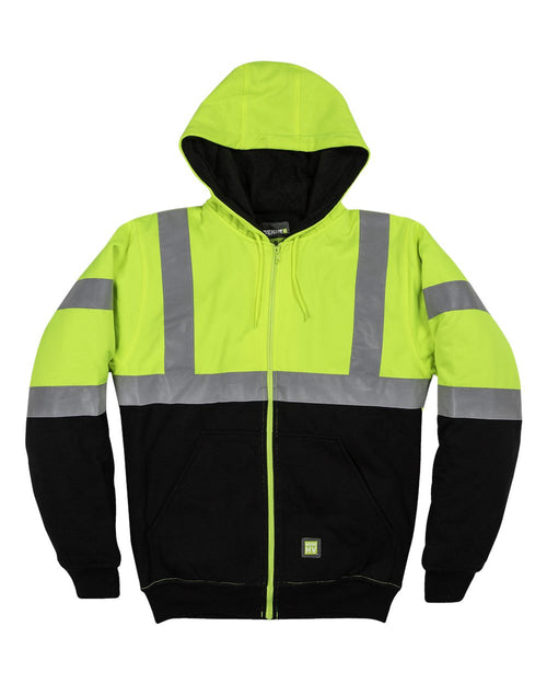 Berne HVF023 Hi-Vis Class 3 Colour Block Full-Zip Hoodie - Hi-Vis Yellow