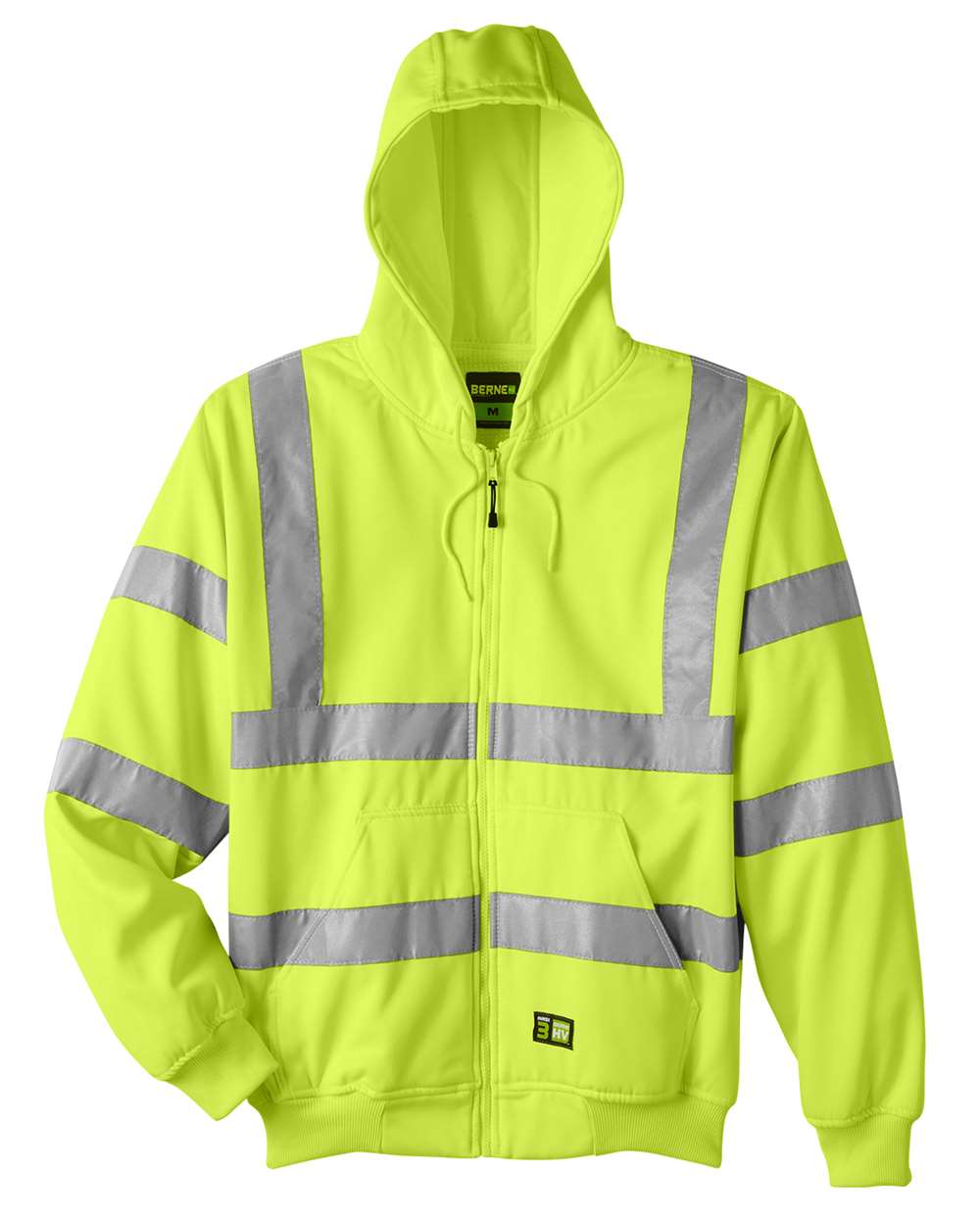 Berne HVF021 Hi-Vis Class 3 Lined Hooded Sweatshirt - Hi-Vis Yellow