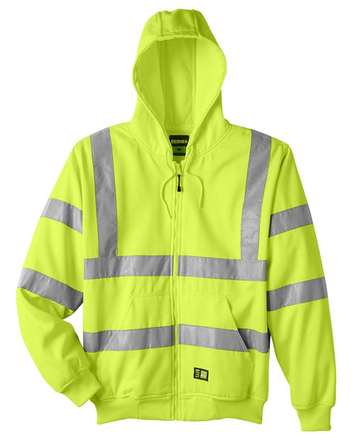Berne HVF021 Hi-Vis Class 3 Lined Hooded Sweatshirt - Hi-Vis Yellow