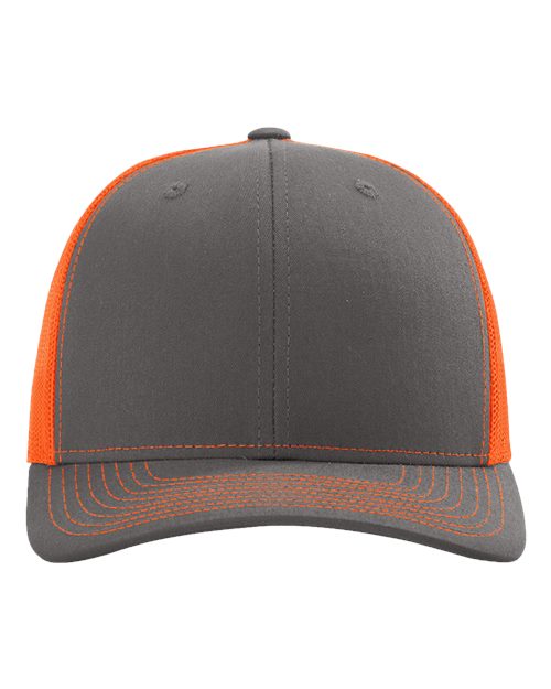 Richardson 112 Snapback Trucker Cap in Charcoal/ Neon Orange