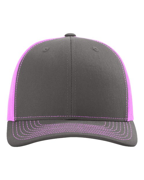 Richardson 112 Snapback Trucker Cap in Charcoal/ Neon Pink