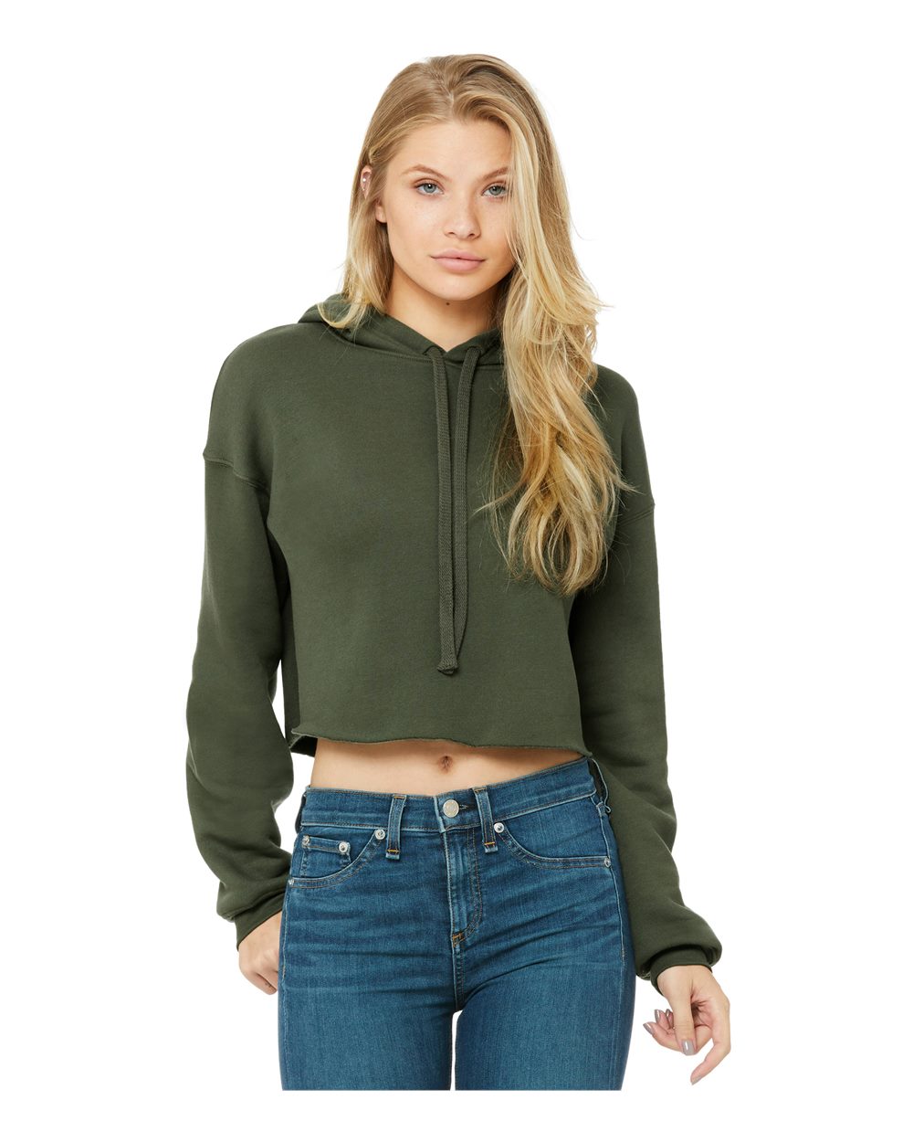 BELLA+CANVAS Women's Crop Fleece Hoodie 7502 in Military Green