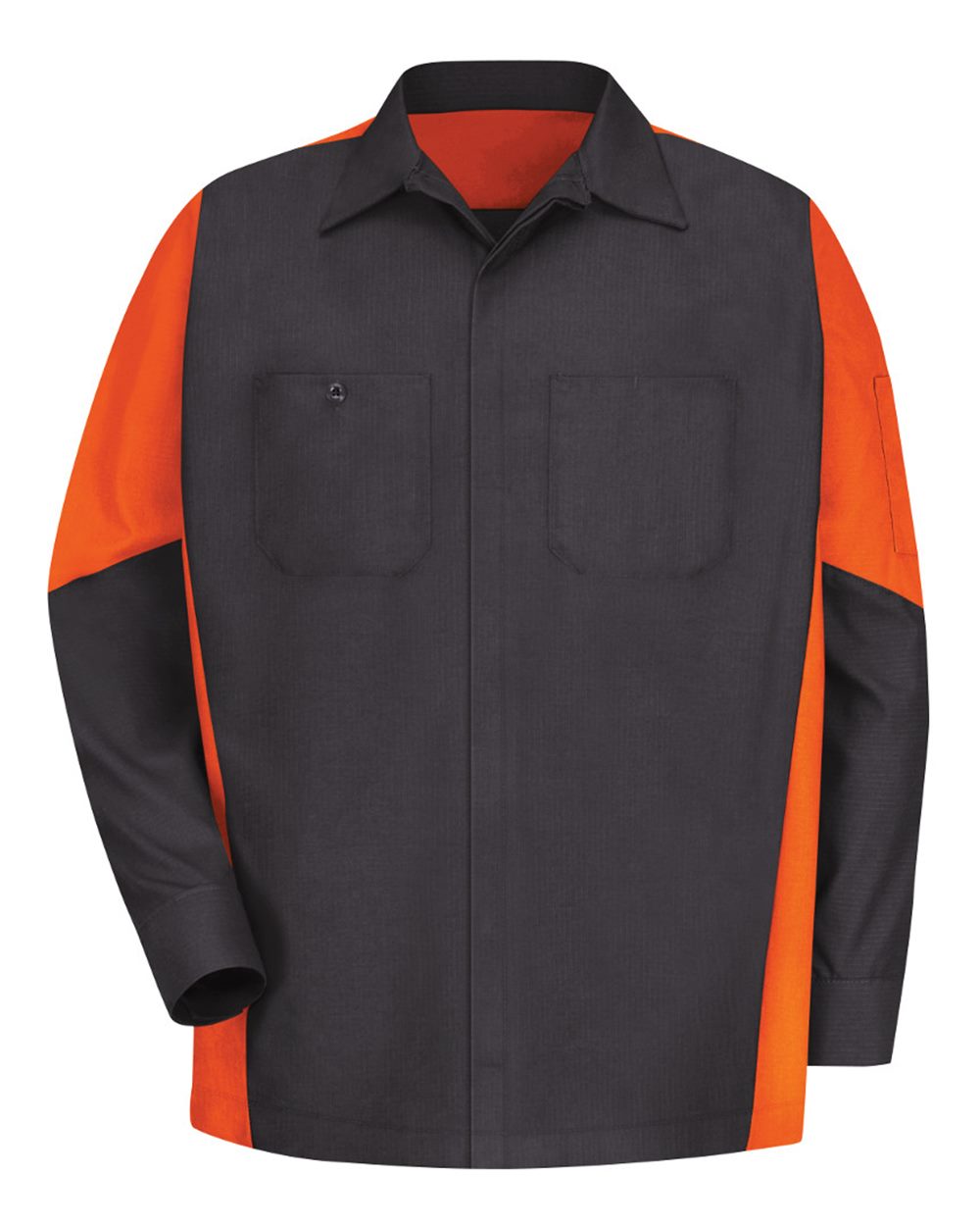 Red Kap SY10T Tall Long Sleeve Automotive Crew Shirt - Charcoal/Orange