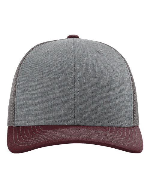 Richardson 112 Snapback Trucker Cap in Heather Grey/ Charcoal/ Maroon