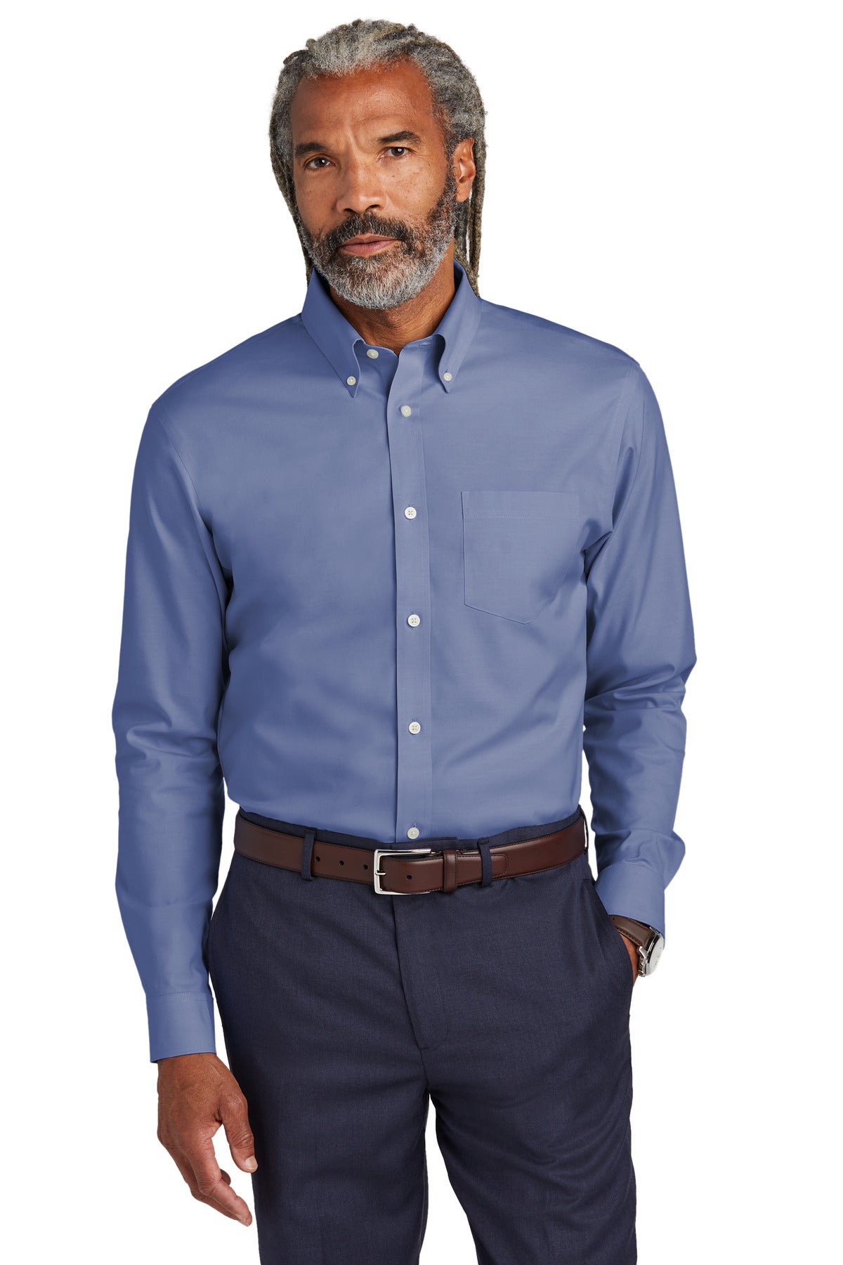 Brooks Brothers Wrinkle-Free Stretch Pinpoint Shirt BB18000 - Cobalt Blue