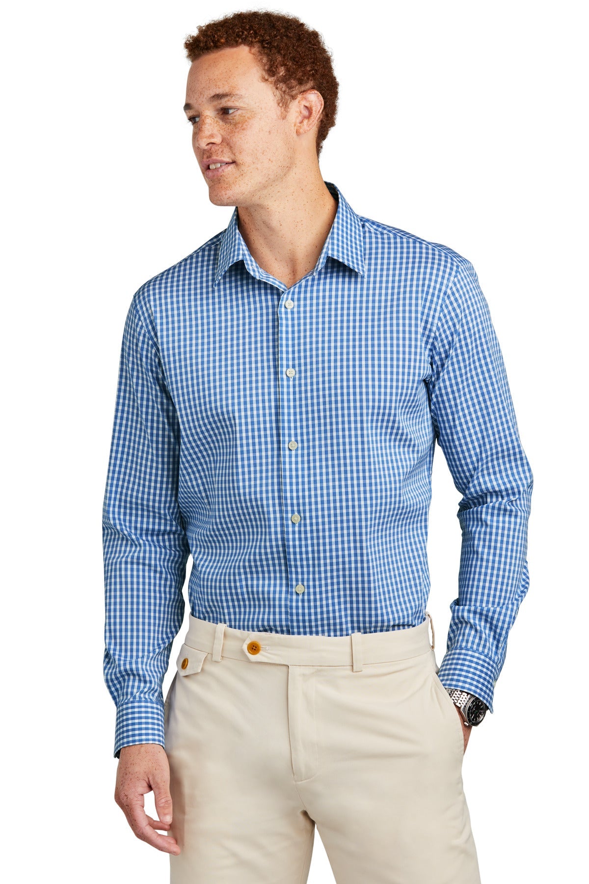 Brooks Brothers Tech Stretch Patterned Shirt BB18006 - Charter Blue Check