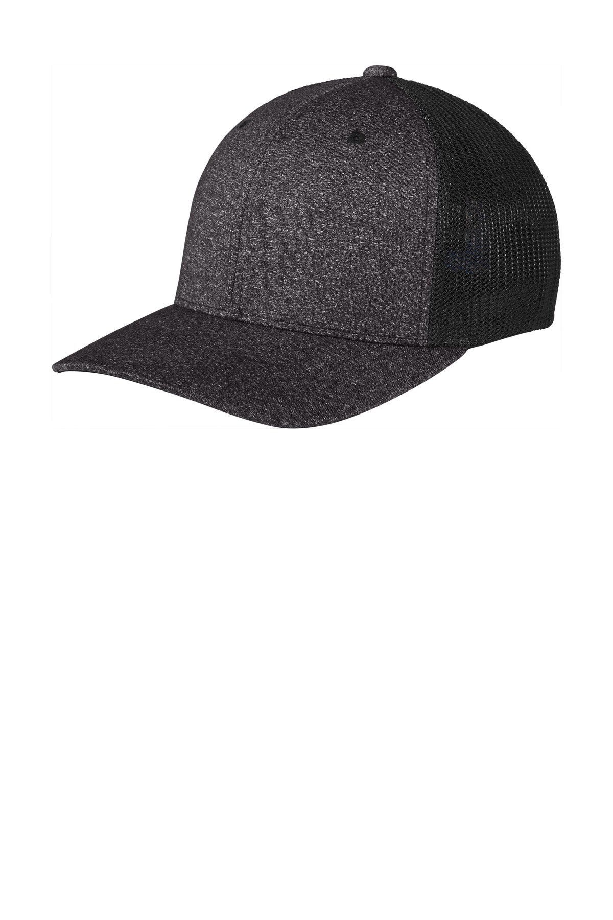 Port Authority Flexfit Melange Mesh Back Trucker Cap C302 - Black/Dark Charcoal Heather