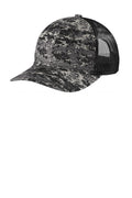 Port Authority Digi Camo Snapback Trucker Cap C404 - Black Digi/Black