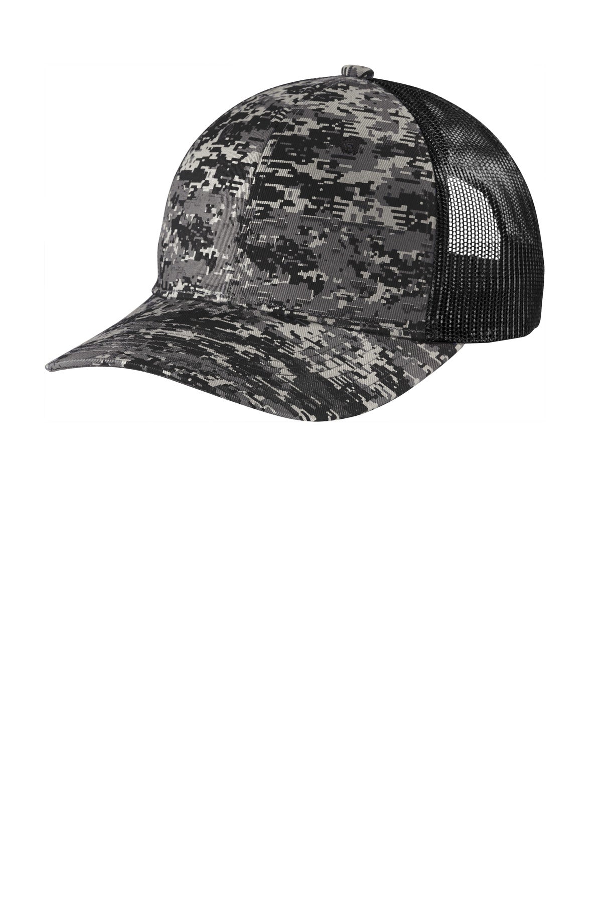 Port Authority Digi Camo Snapback Trucker Cap C404 - Black Digi/Black