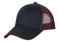 Port Authority Double Mesh Snapback Sandwich Bill Cap. C818 - Black/Red