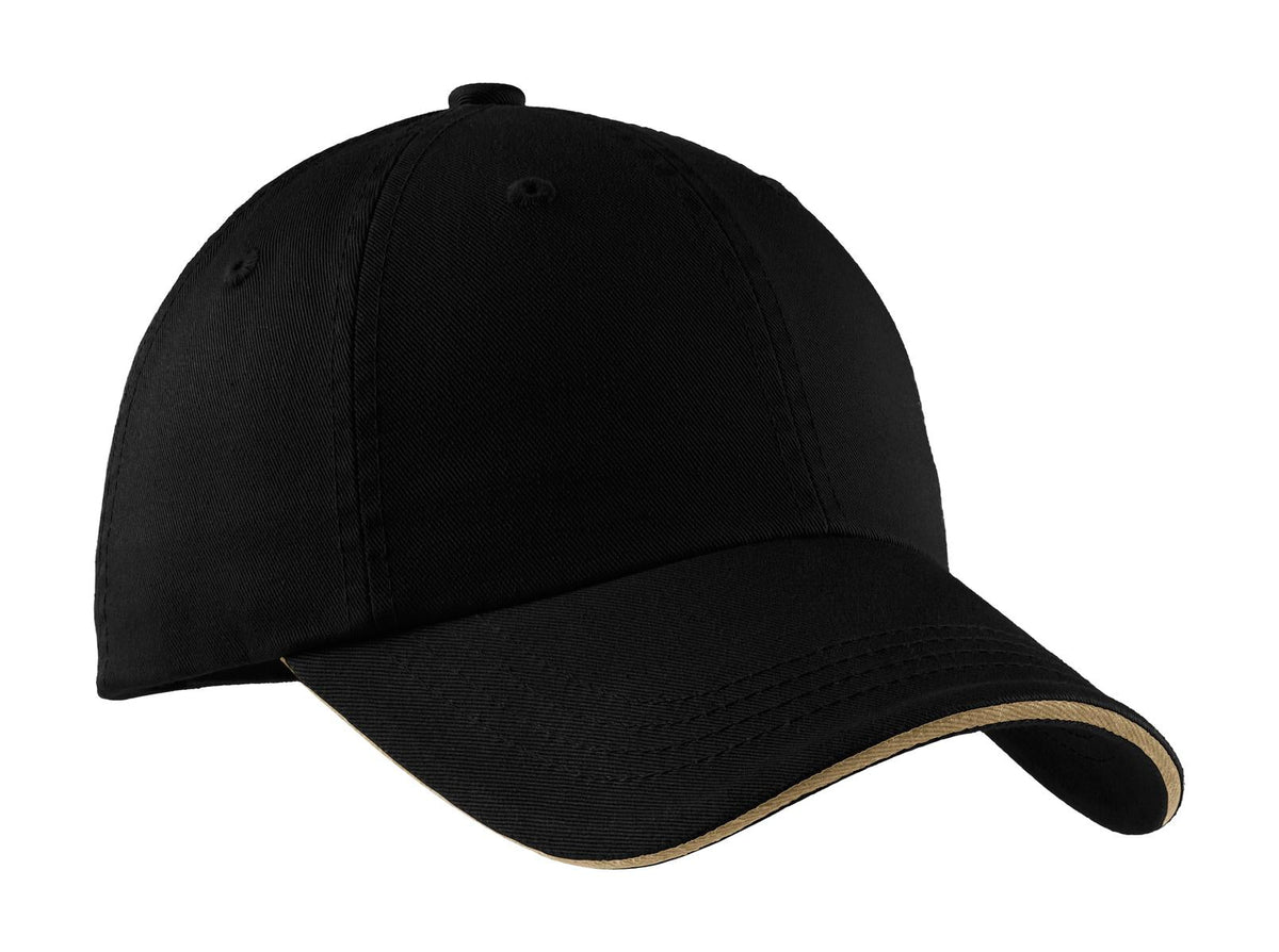 Port Authority Sandwich Bill Cap with Striped Closure. C830 - Black/Khaki