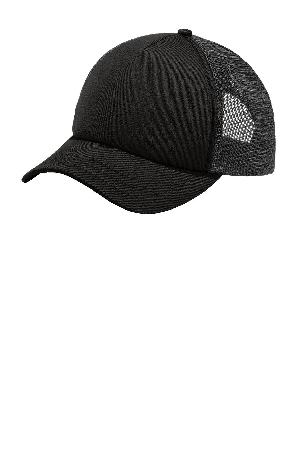 Port Authority 5-Panel Twill Foam Trucker Cap. C936 - Black/Black