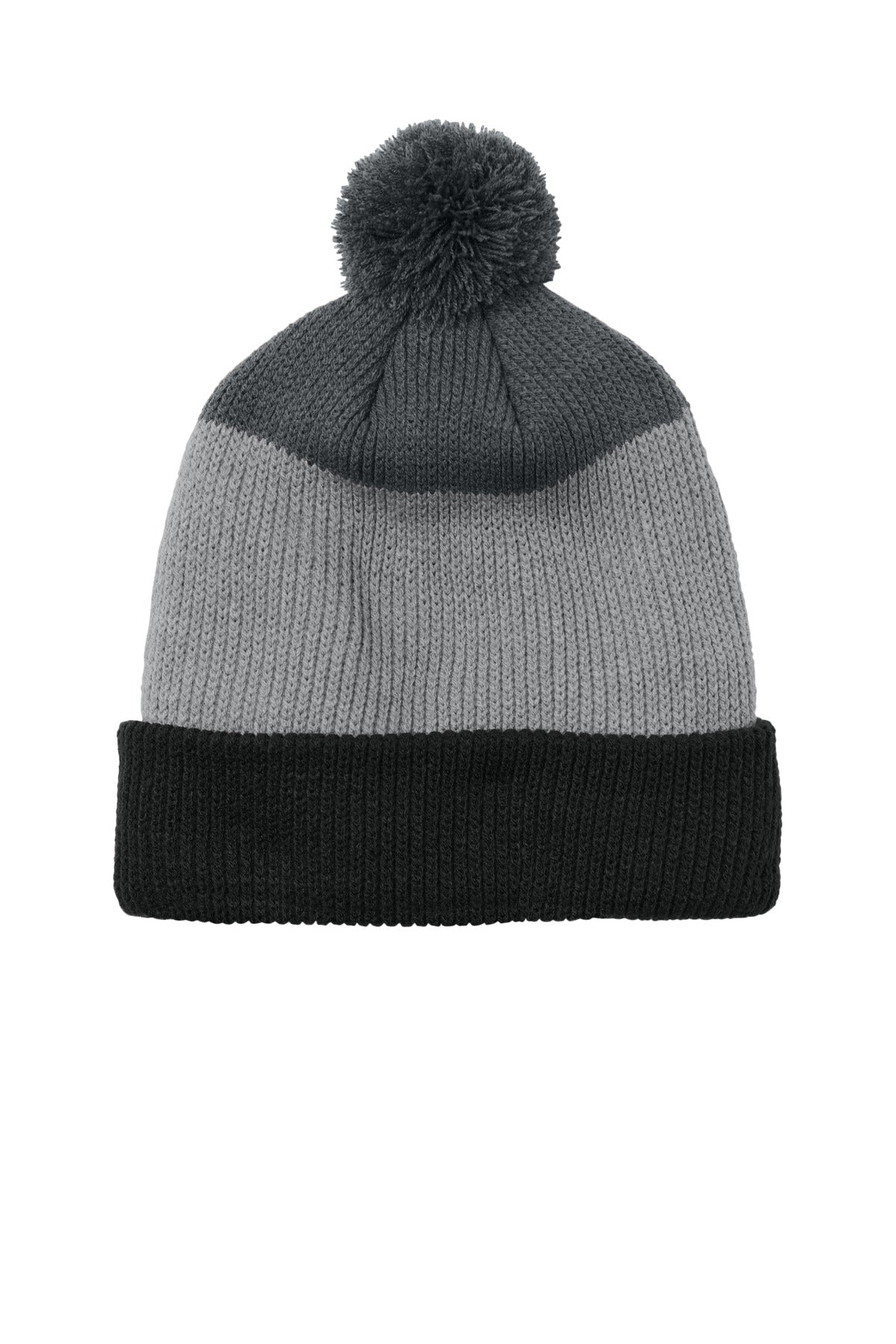 Port Authority Cozy Striped Pom Beanie C979 - Deep Black/Gusty Grey/Storm Grey