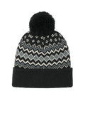 Port Authority Alpine Pom Beanie C991 - Deep Black/Gusty Grey/Marshmallow