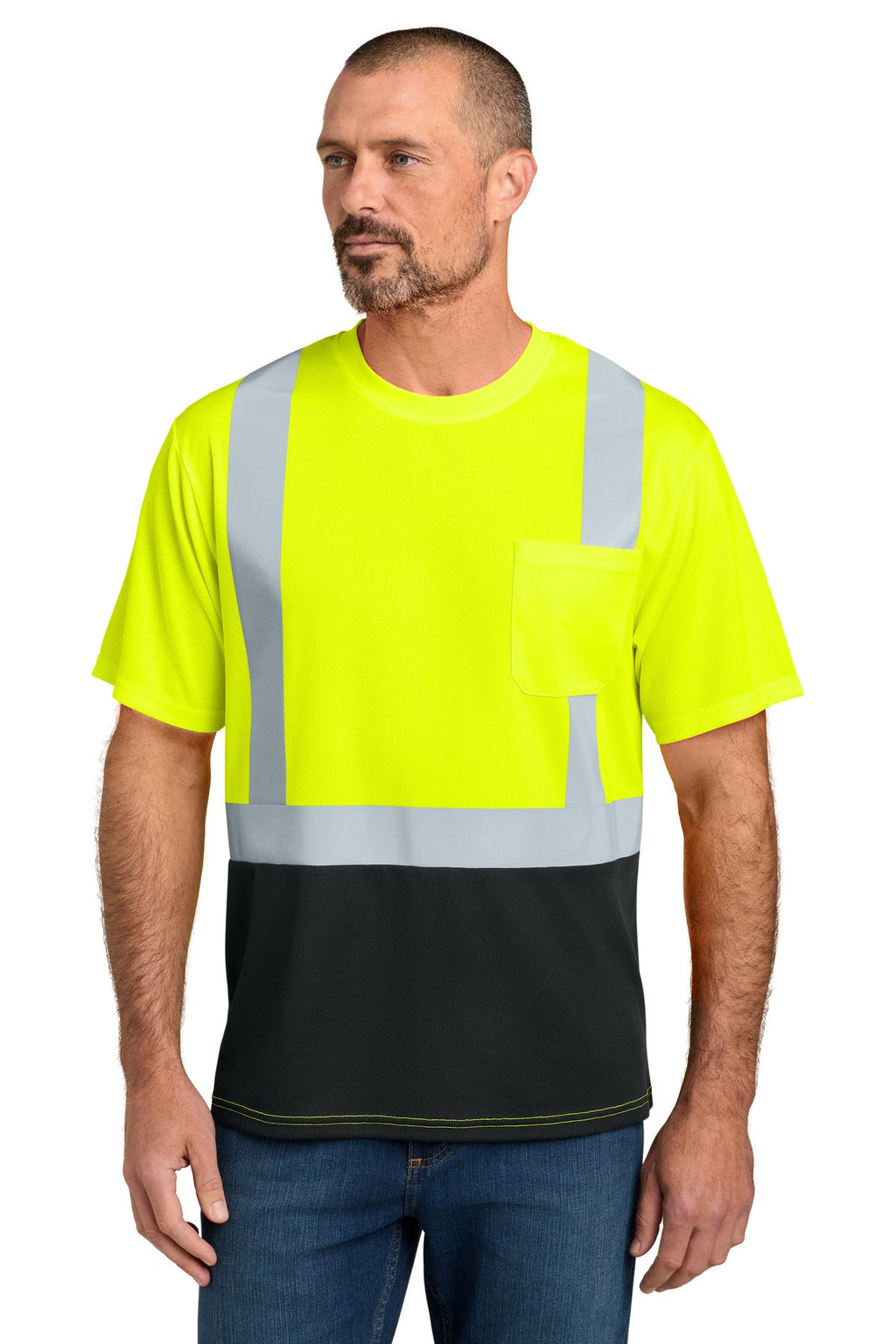 CornerStone CS205 Class 2 Short Sleeve Mesh Blocked Tee - Safety Yellow/Black