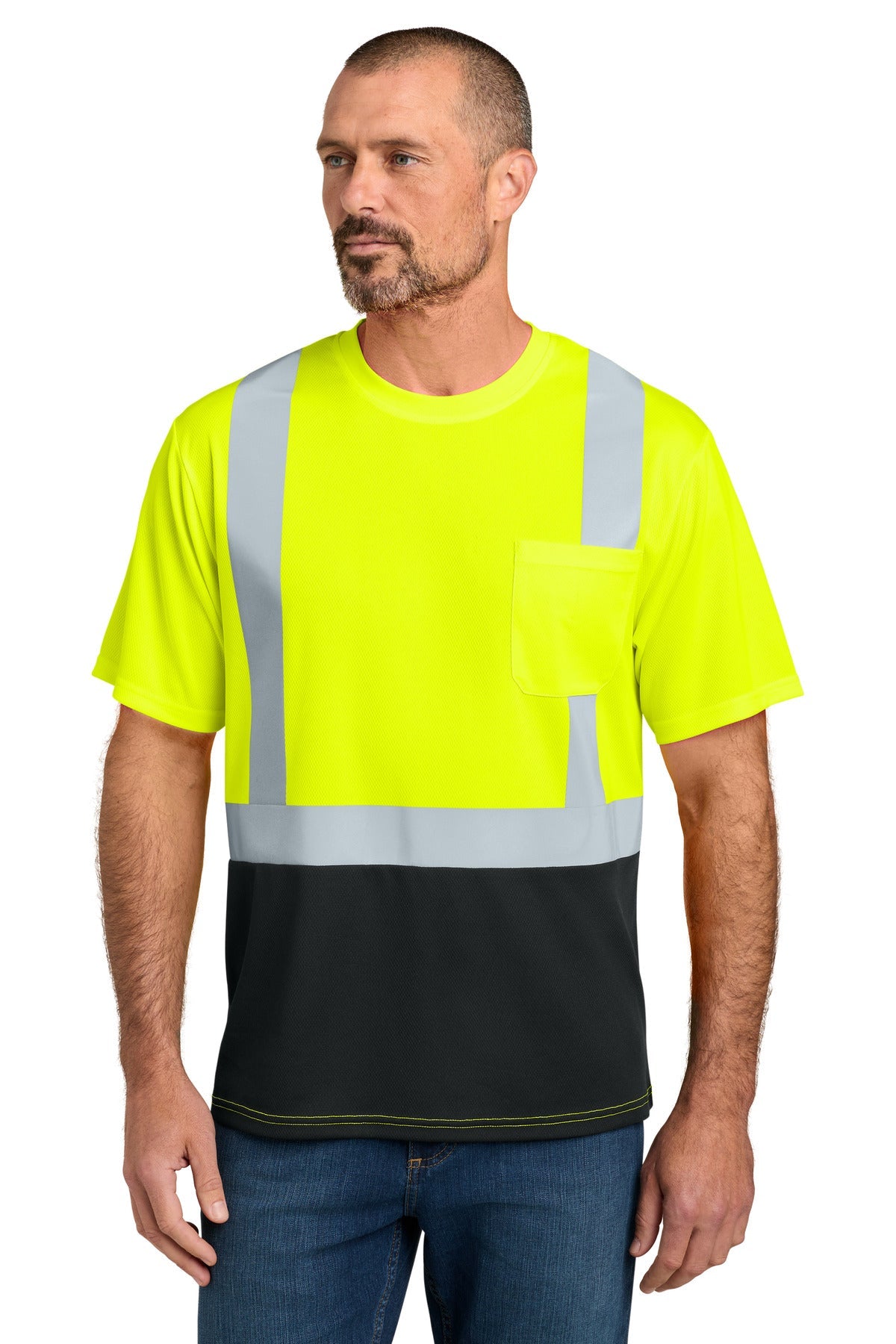 CornerStone CS205 Class 2 Short Sleeve Mesh Blocked Tee - Safety Yellow/Black