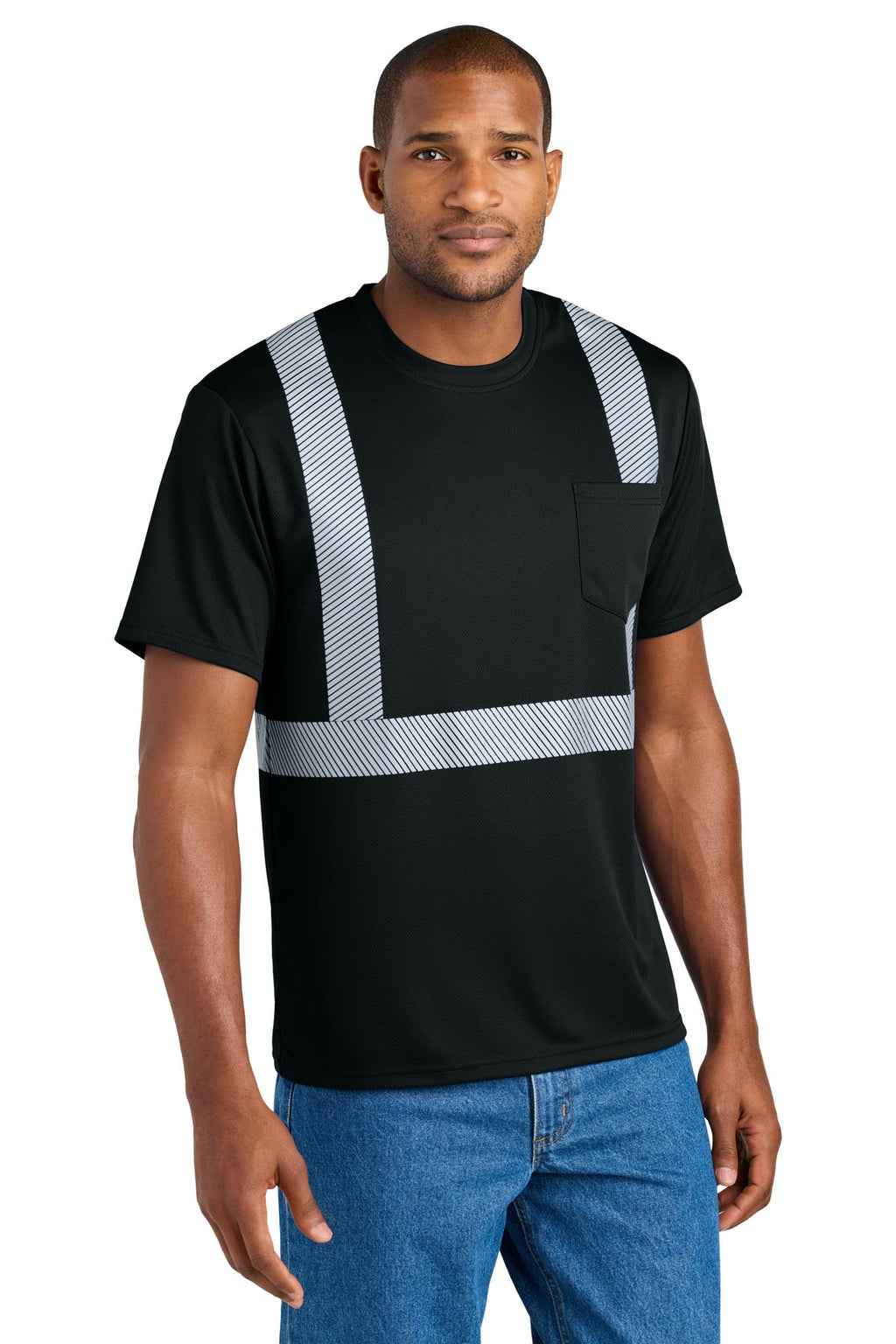 CornerStone CS206 Enhanced Visibility Segmented Tape Tee - Black
