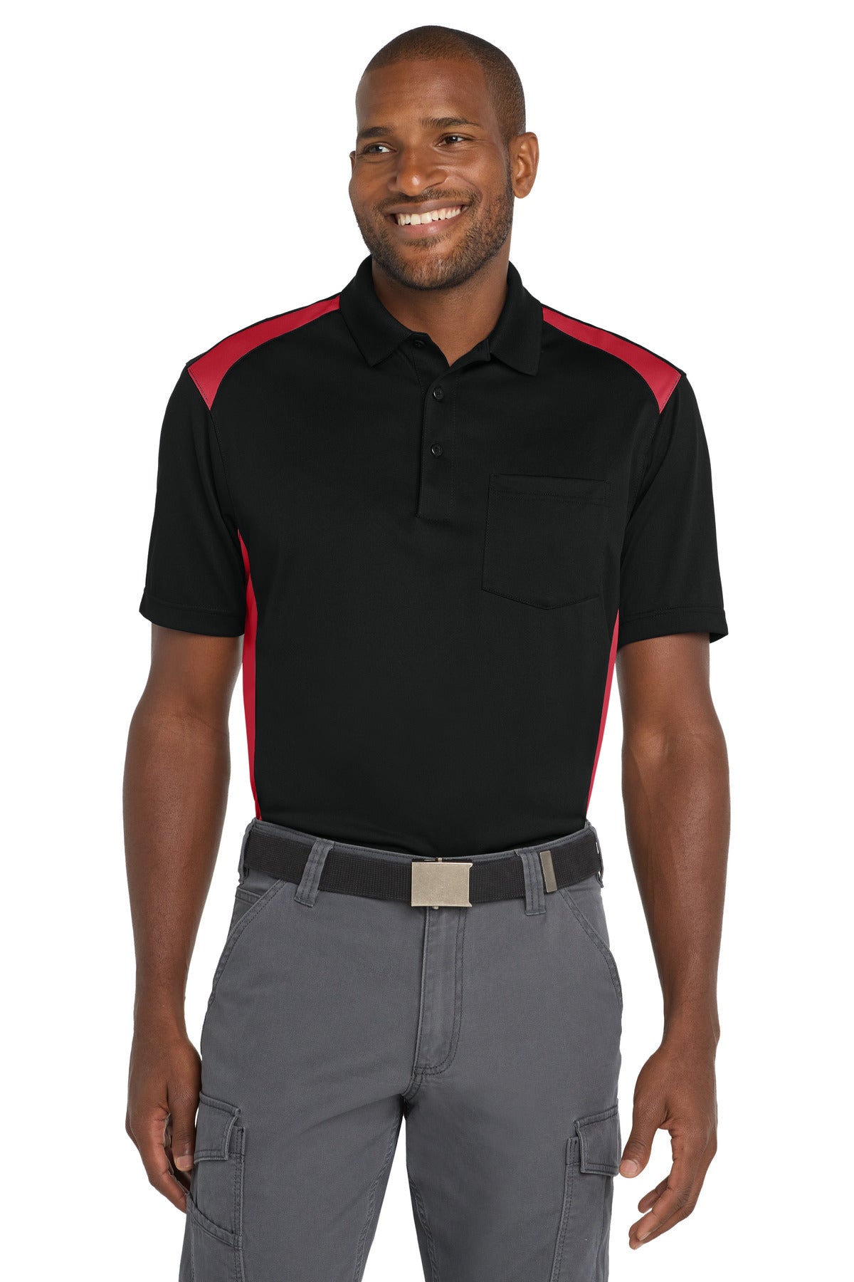 CornerStone  Select Snag-Proof Two Way Colorblock Pocket Polo. CS416