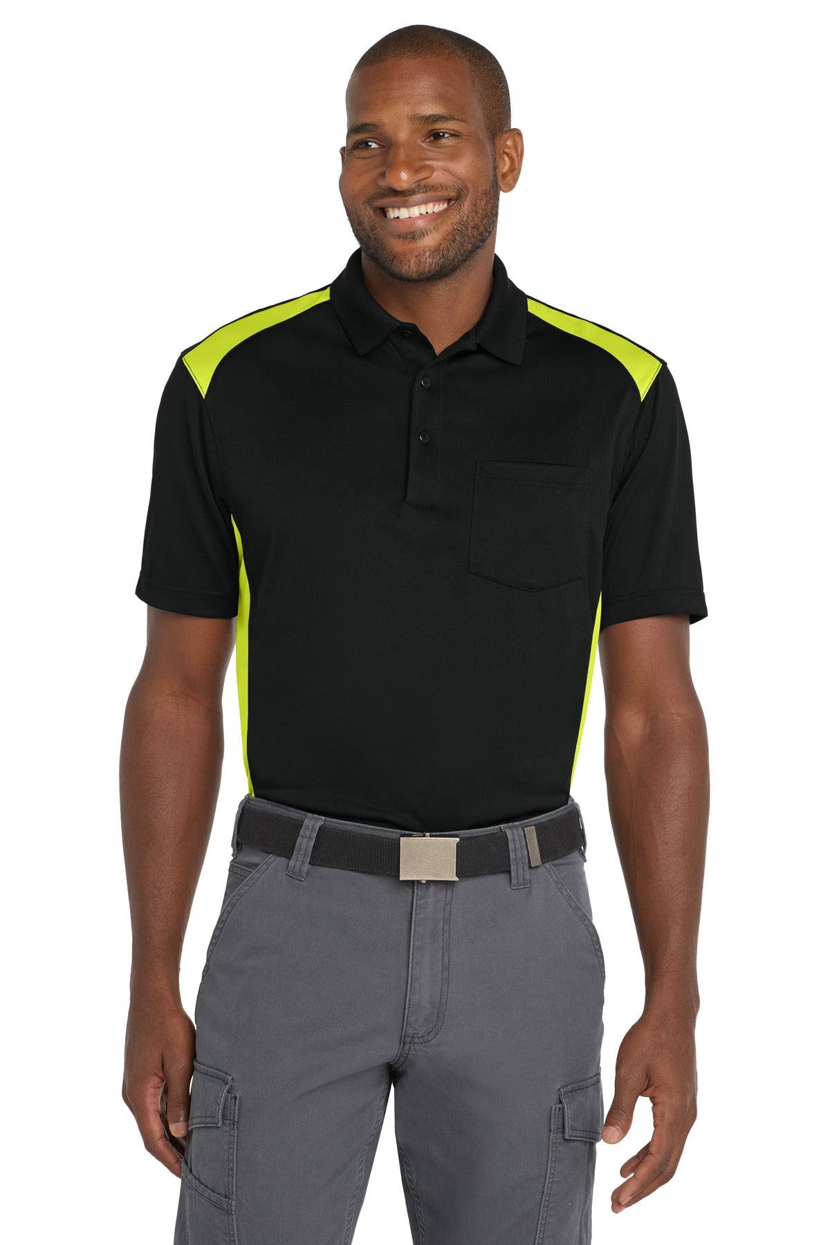 CornerStone  Select Snag-Proof Two Way Colorblock Pocket Polo. CS416