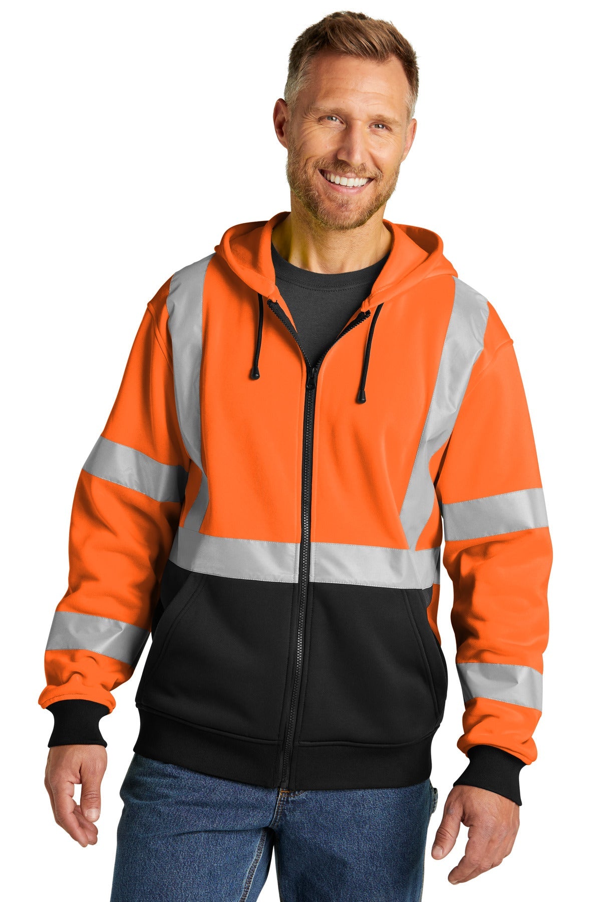 CornerStone CSF300 Class 3 Heavy-Duty Fleece Full-Zip Hoodie - Safety Orange