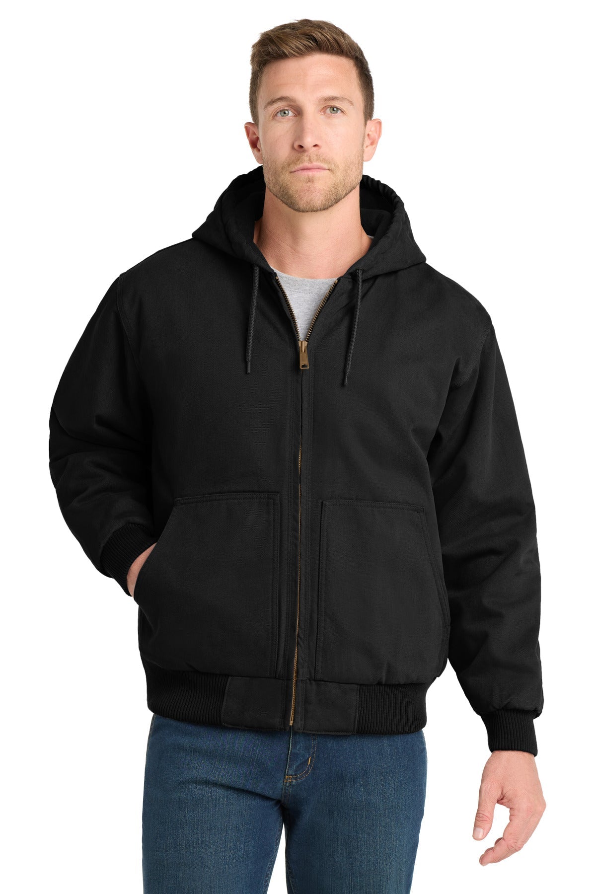 CornerStone Washed Duck Cloth Insulated Hooded Work Jacket. CSJ41 - Black