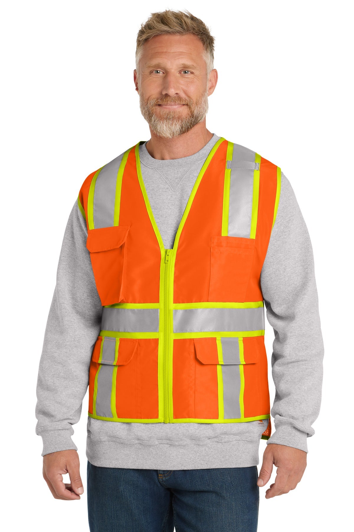 CornerStone ANSI 107 Class 2 Surveyor Zippered Two-Tone Vest. CSV105 - Safety Orange
