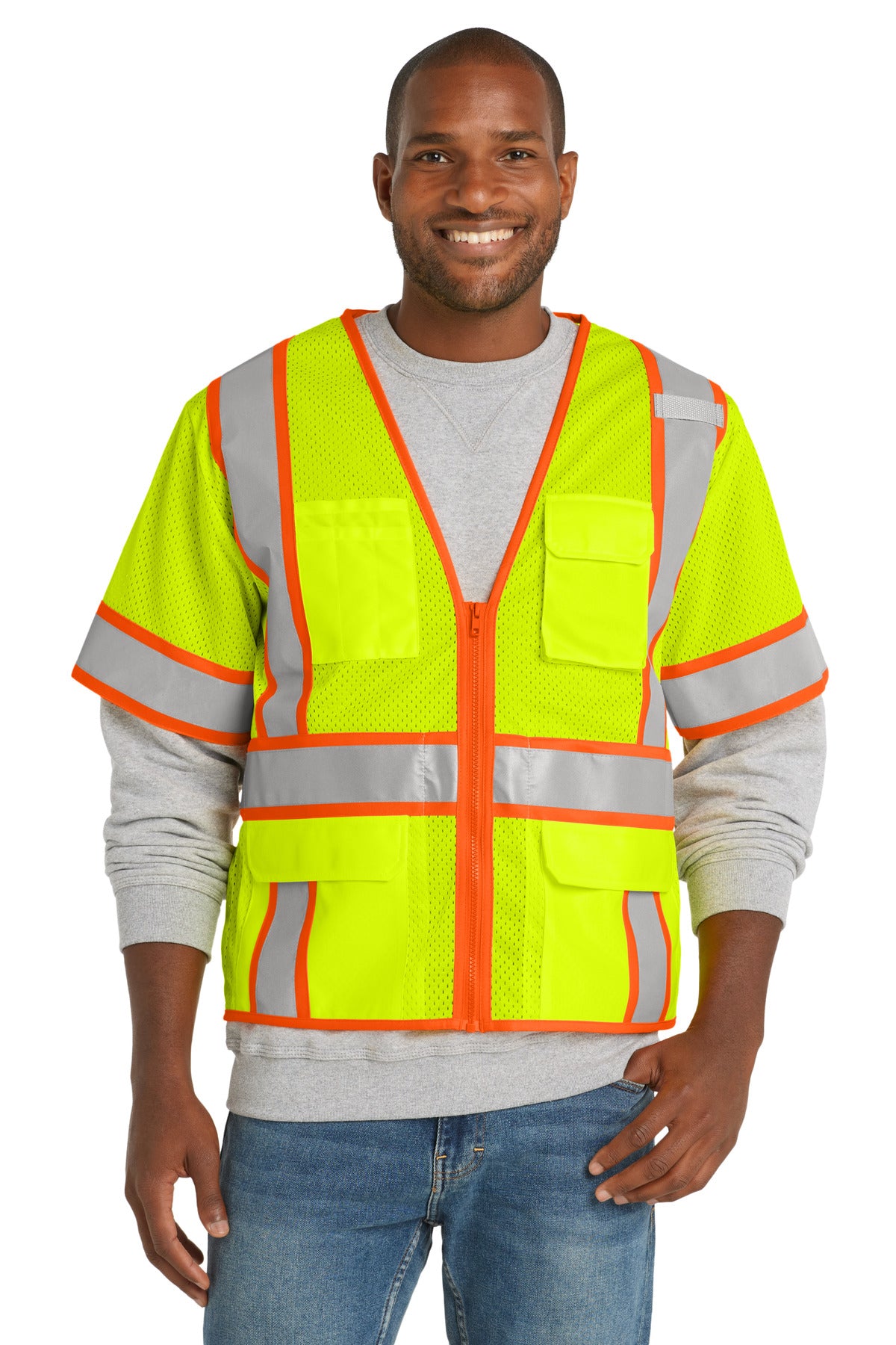 CornerStone   ANSI 107 Class 3 Surveyor Mesh Zippered Two-Tone Short Sleeve Vest. CSV106