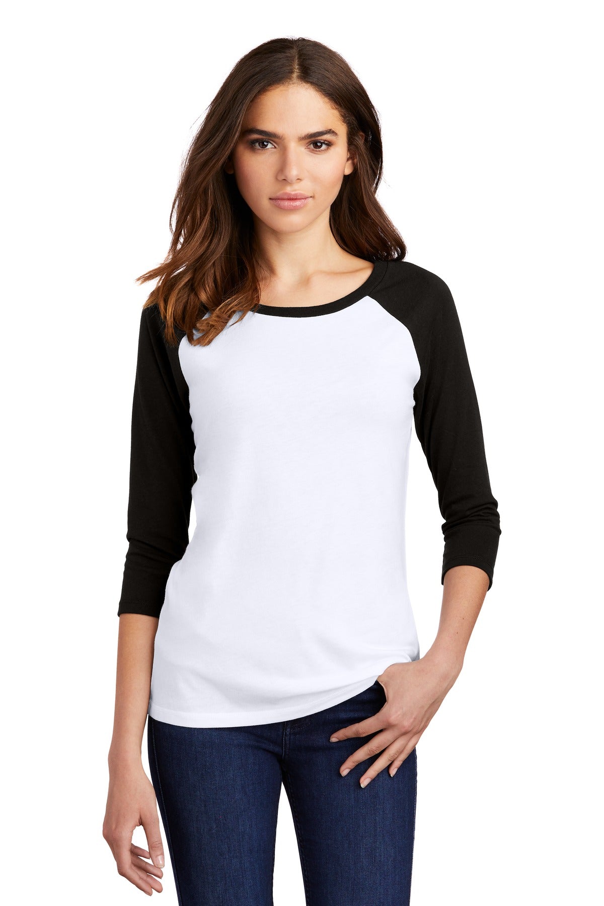 District  Women's Perfect Tri  3/4-Sleeve Raglan. DM136L