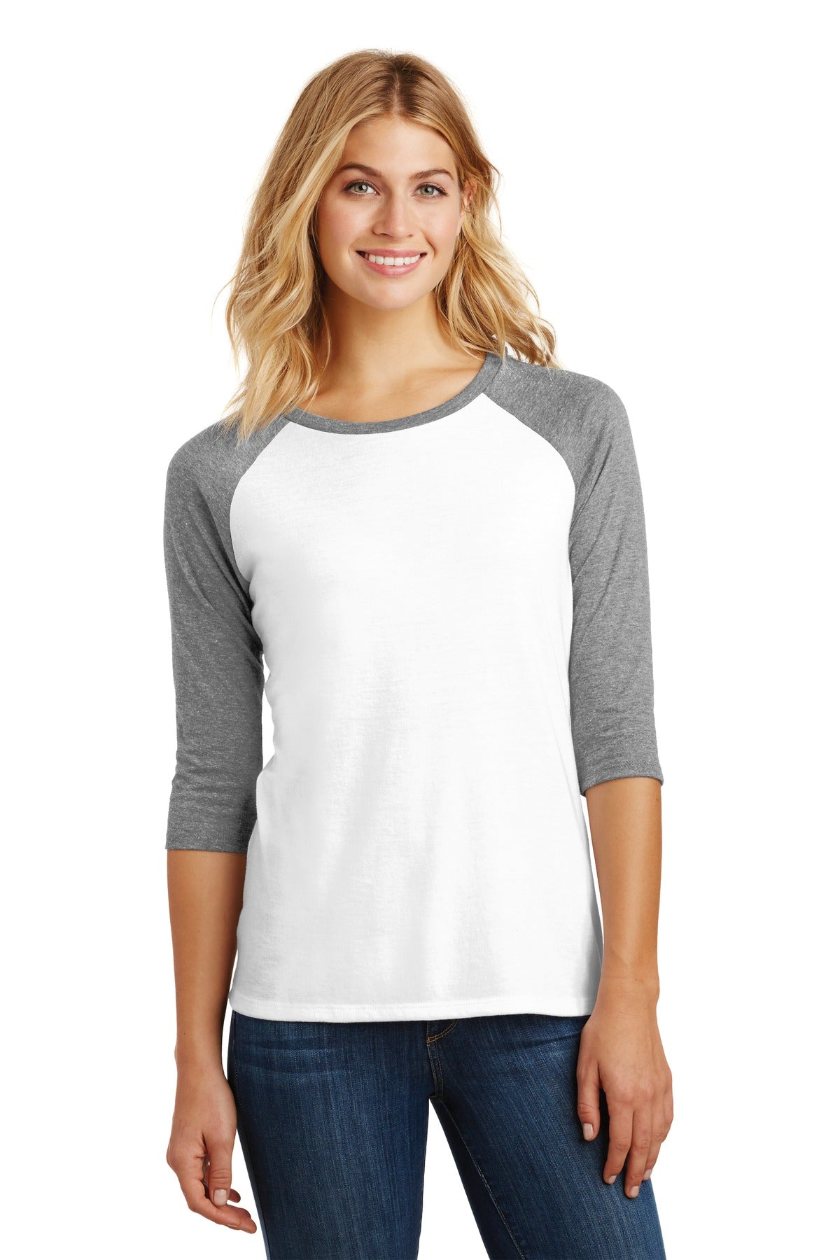District  Women's Perfect Tri  3/4-Sleeve Raglan. DM136L