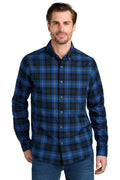 Eddie Bauer Long Sleeve Favorite Flannel Plaid Shirt EB610 - Cobalt Tartan