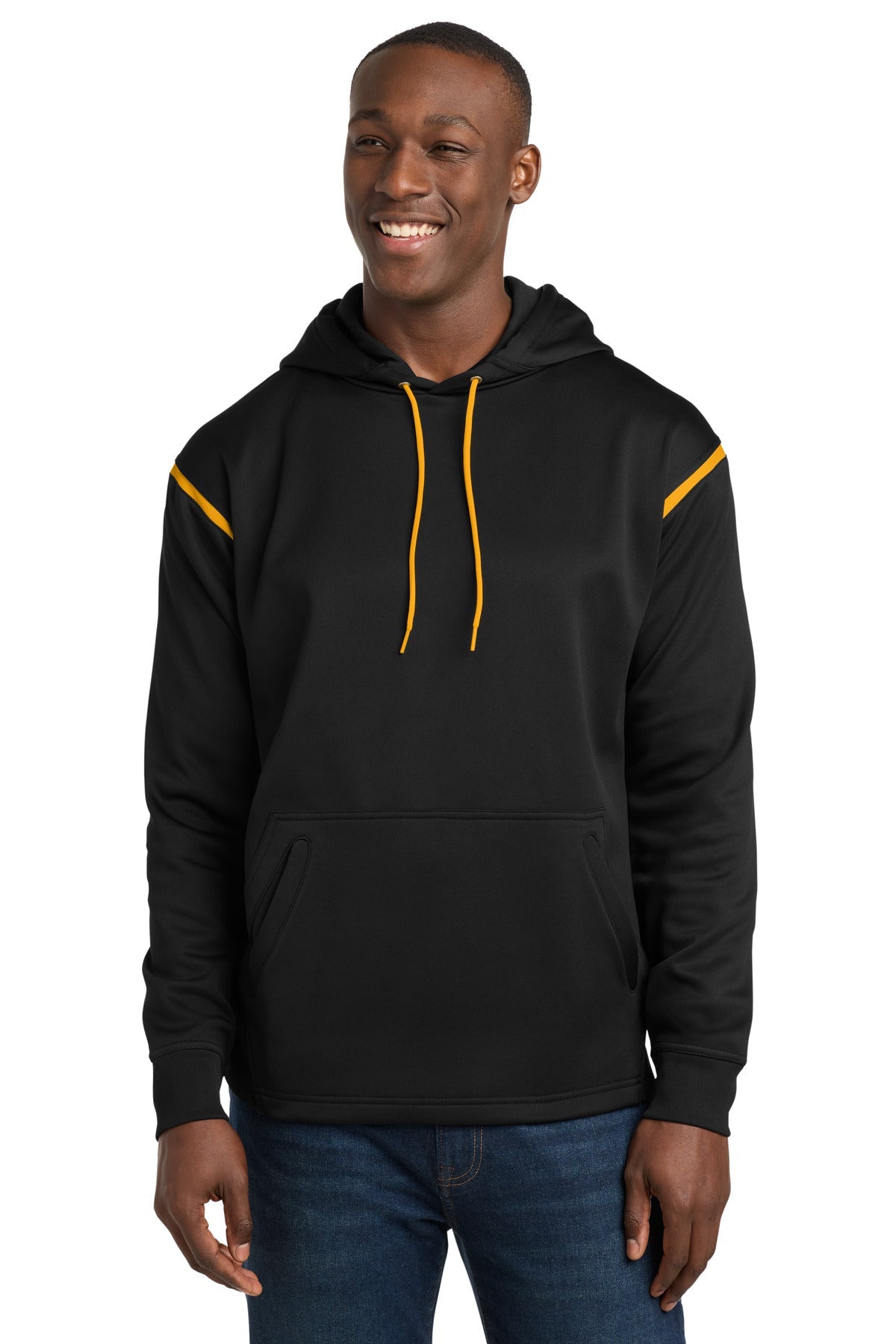 Sport-Tek Tech Fleece Colorblock Hooded Sweatshirt F246 in Black/ Gold