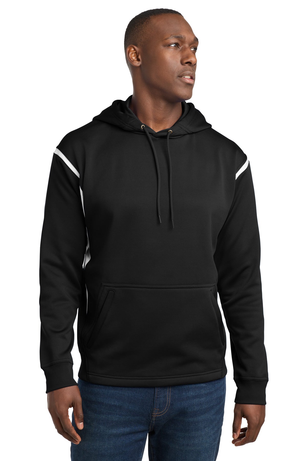 Sport-Tek Tech Fleece Colorblock Hooded Sweatshirt F246 in Black/ White