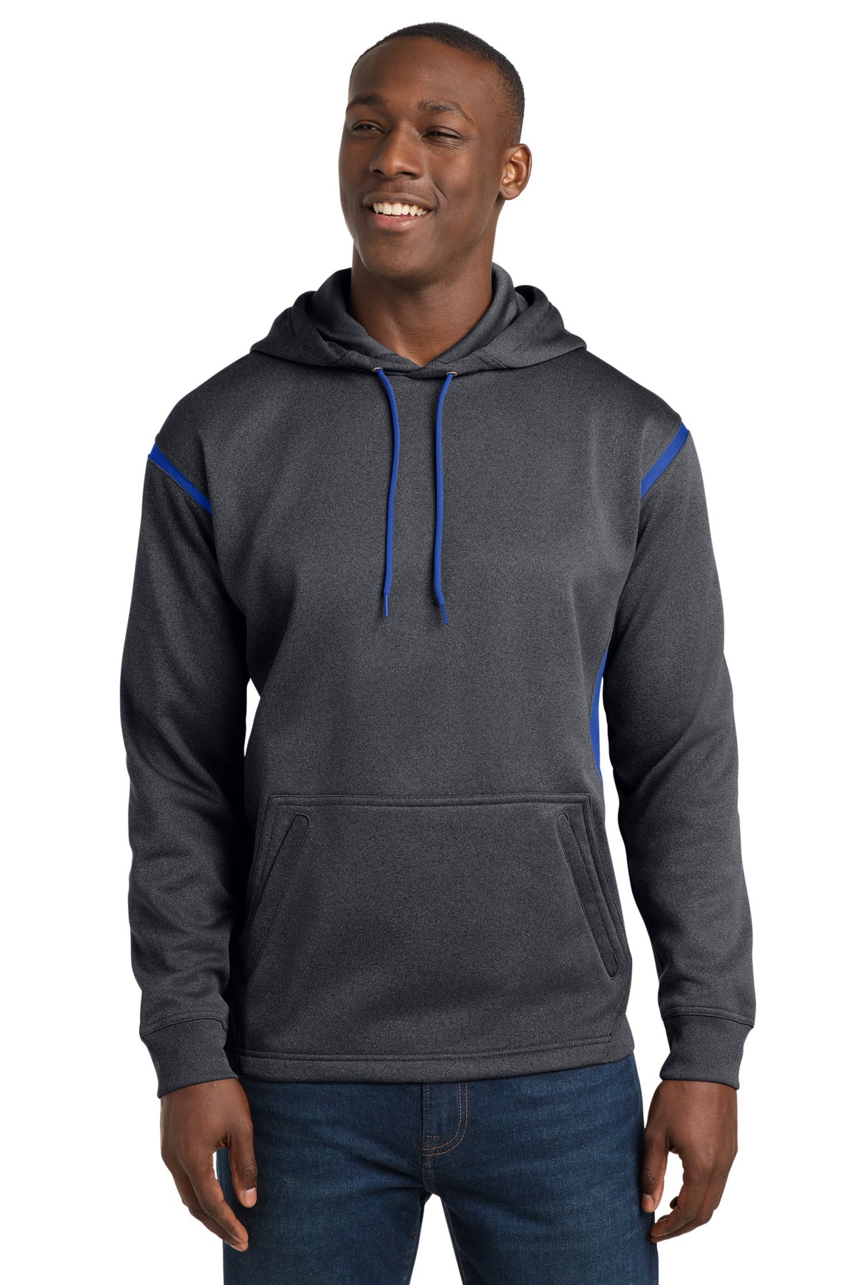 Sport-Tek Tech Fleece Colorblock Hooded Sweatshirt F246 in Graphite Heather/ True Royal