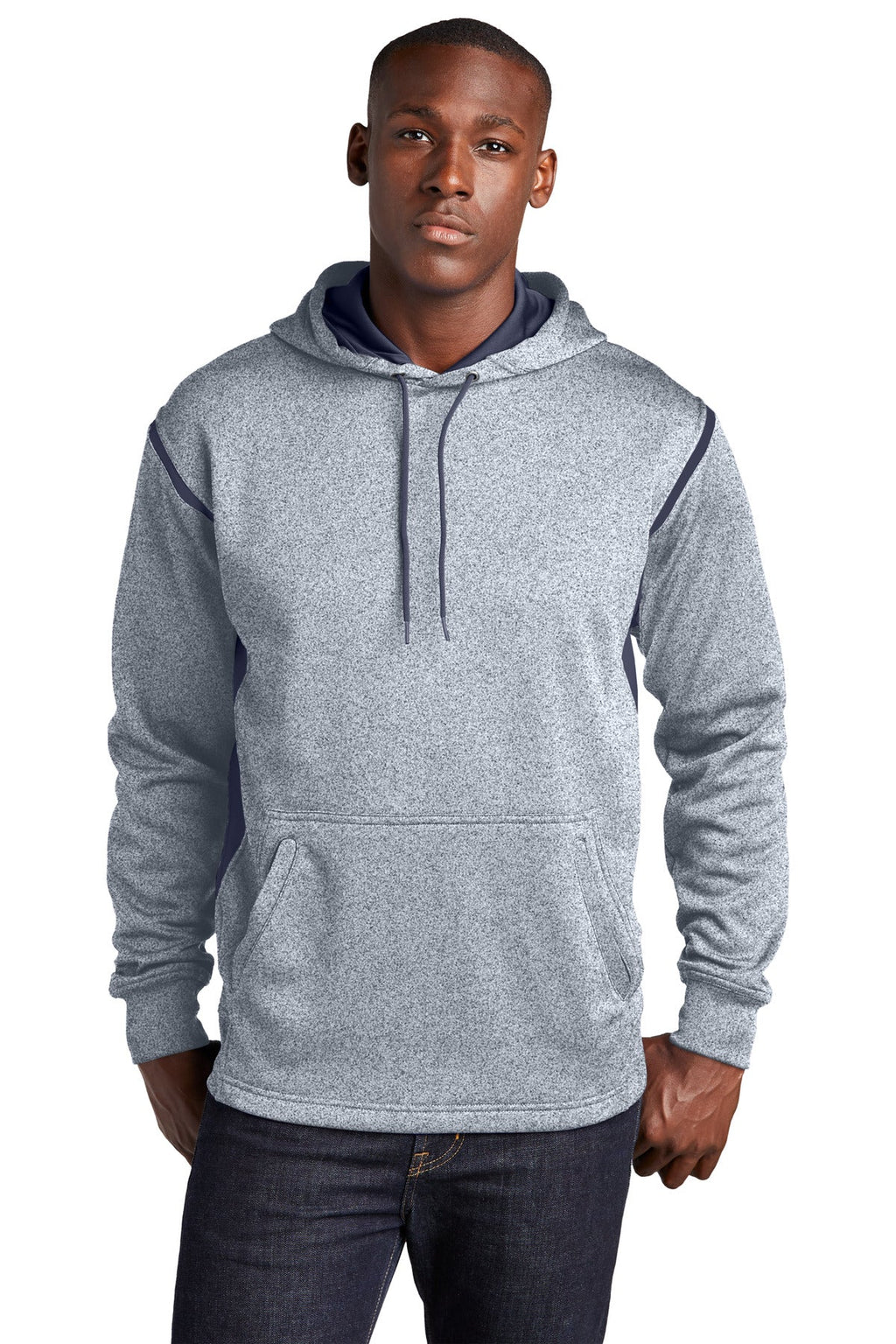 Sport-Tek Tech Fleece Colorblock Hooded Sweatshirt F246 in Grey Heather/ True Navy