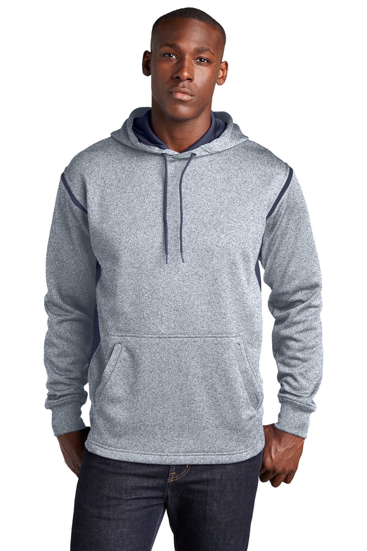 Sport-Tek Tech Fleece Colorblock Hooded Sweatshirt F246 in Grey Heather/ True Navy