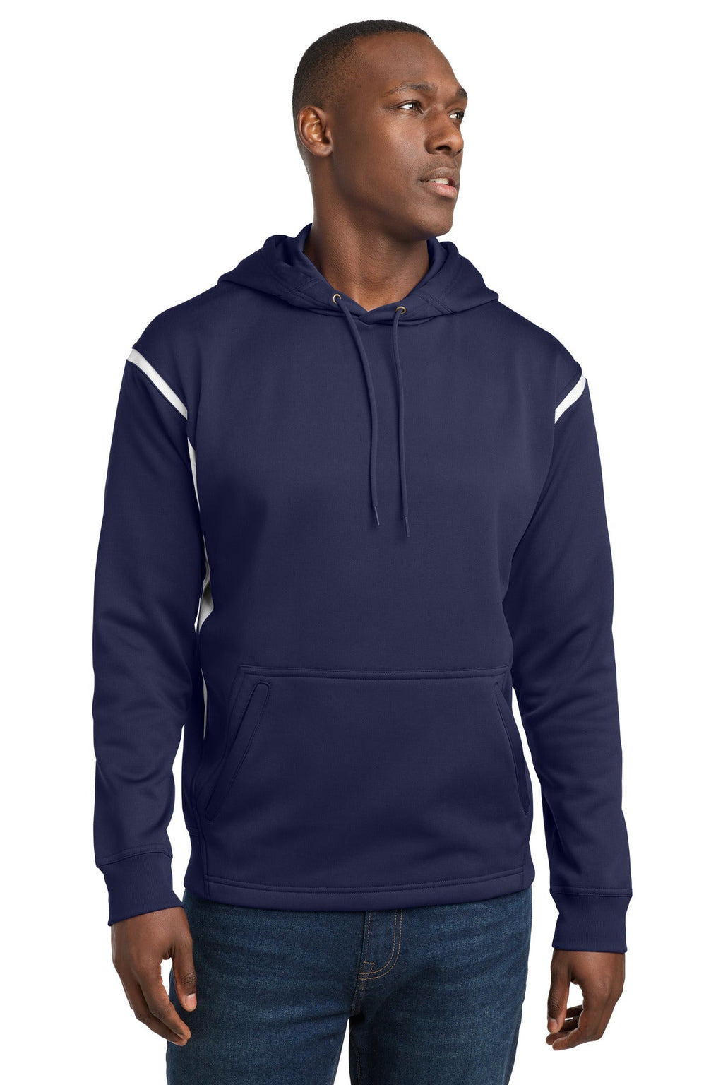 Sport-Tek Tech Fleece Colorblock Hooded Sweatshirt F246 in True Navy/ White