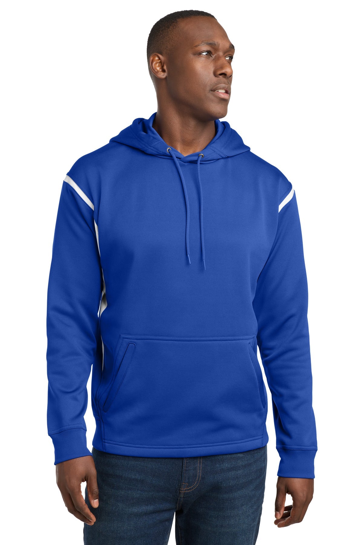 Sport-Tek Tech Fleece Colorblock Hooded Sweatshirt F246 in True Royal/ White