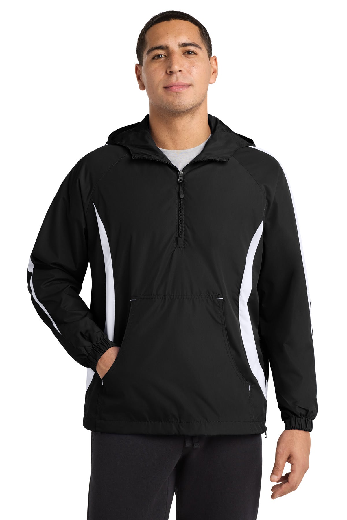 Sport-Tek Colorblock Raglan Anorak. JST63 - Black/White