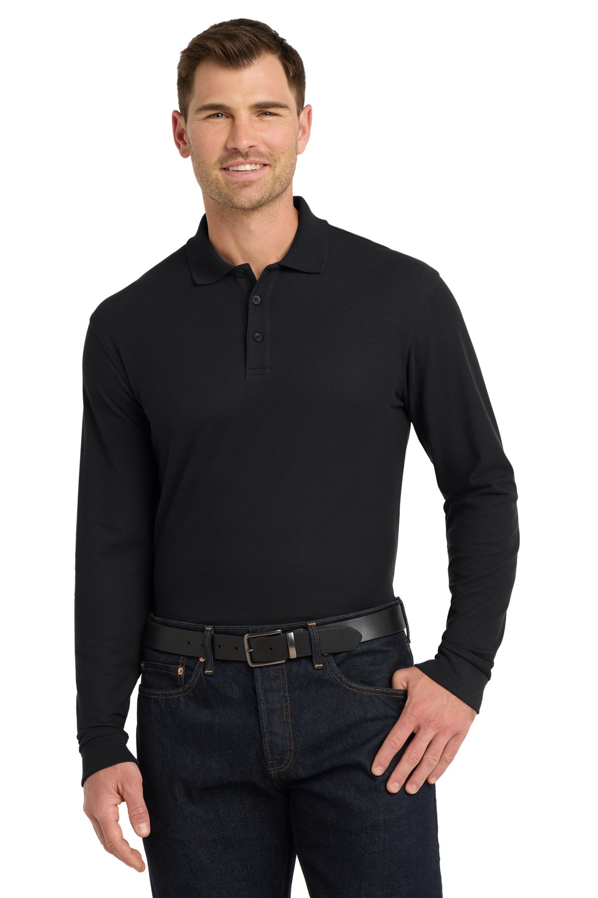 Port Authority Long Sleeve Core Classic Pique Polo. K100LS - Deep Black