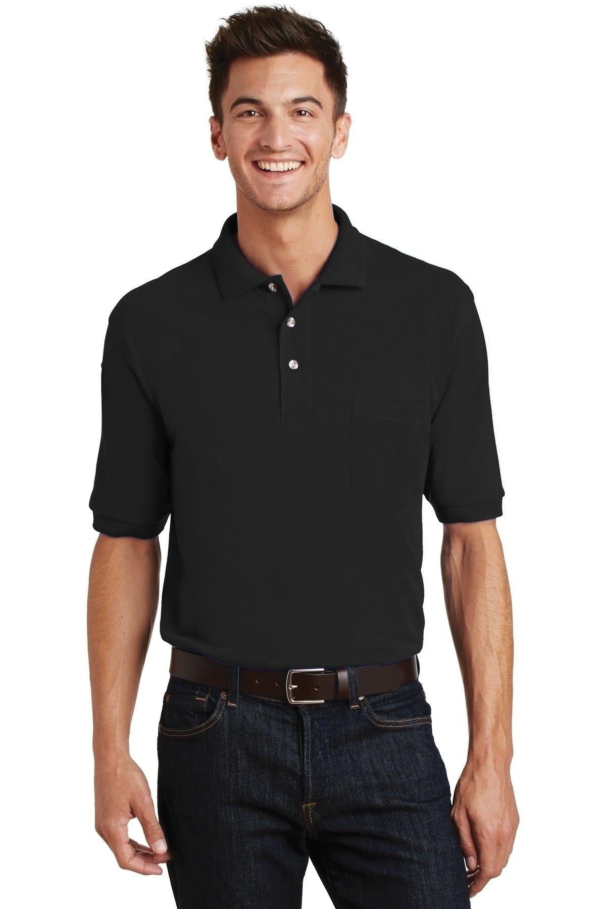 Port Authority Heavyweight Cotton Pique Polo with Pocket. K420P - Black