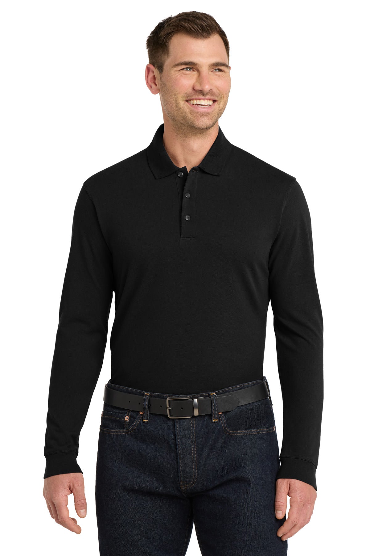 Port Authority EZCotton Long Sleeve Polo. K8000LS - Black
