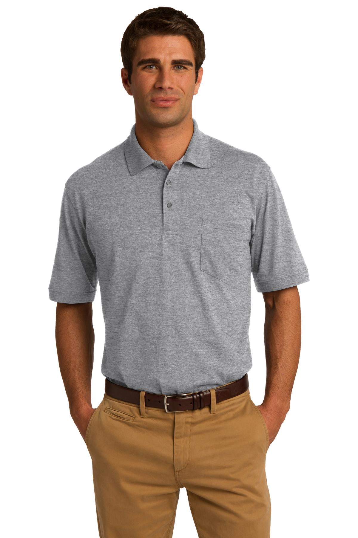 Port and Co Core Blend Jersey Knit Pocket Polo. KP55P - Athletic Heather