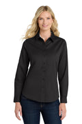 Port Authority Women's Long Sleeve Easy Care Shirt. L608 - Black/Light Stone