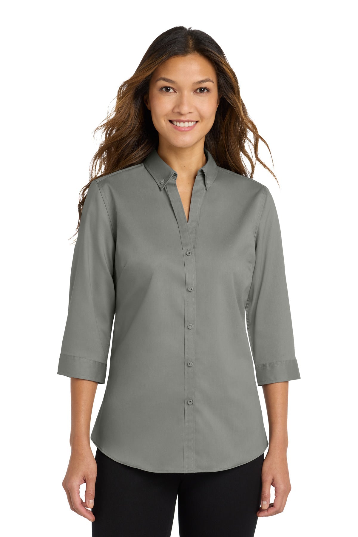 Port Authority Women's 3/4-Sleeve SuperPro Twill Shirt. L665 - Black