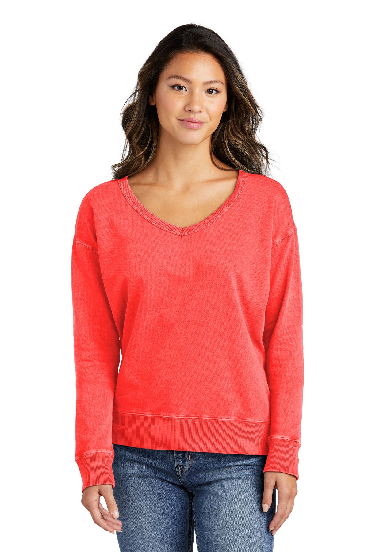 Port & Company  Women's Beach Wash  Garment-Dyed V-Neck Sweatshirt LPC098V