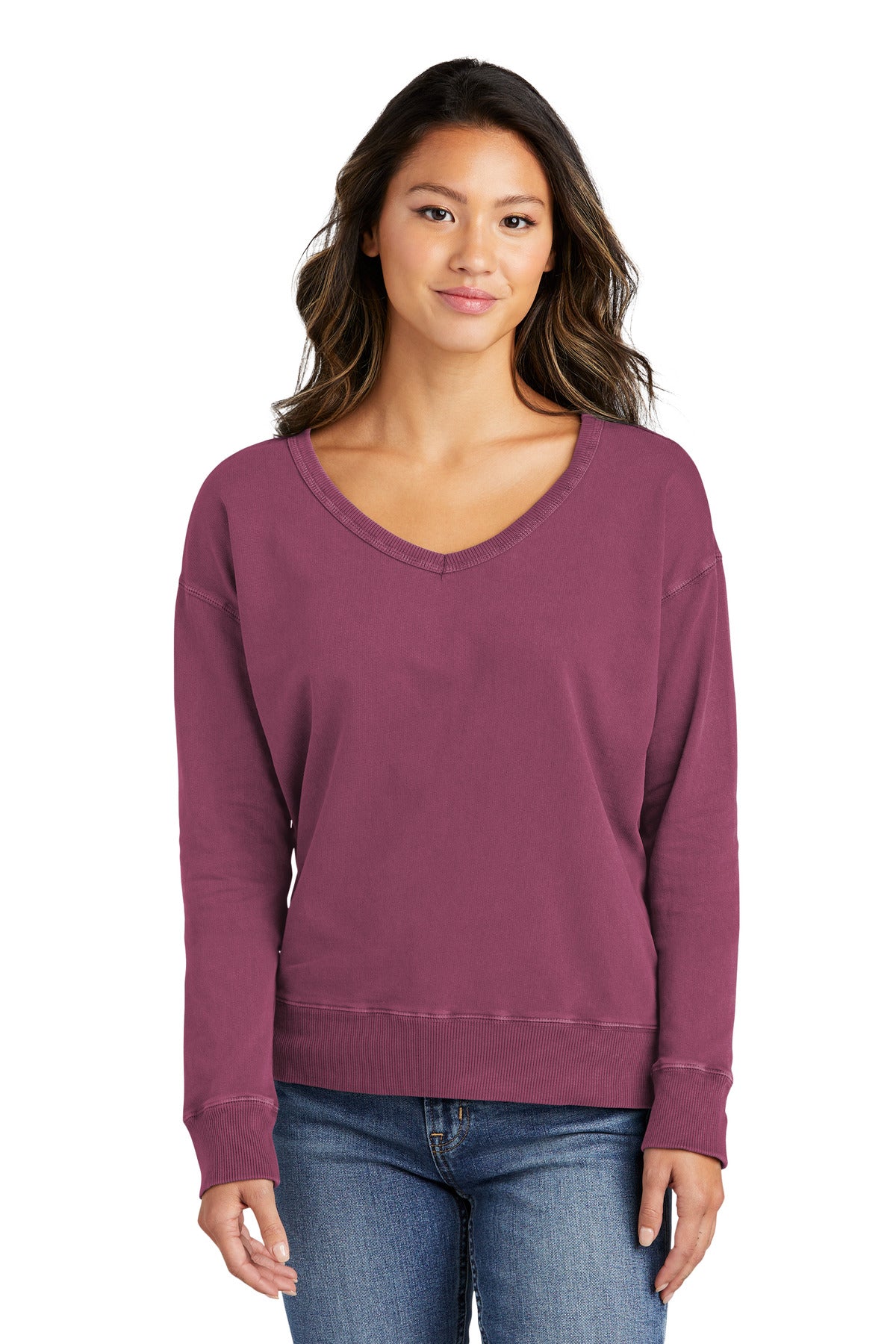 Port & Company  Women's Beach Wash  Garment-Dyed V-Neck Sweatshirt LPC098V