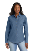 Port and Co Women's Long Sleeve Value Denim Shirt. LSP10 - Faded Blue