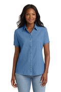 Port and Co Women's Short Sleeve Value Denim Shirt. LSP11 - Faded Blue